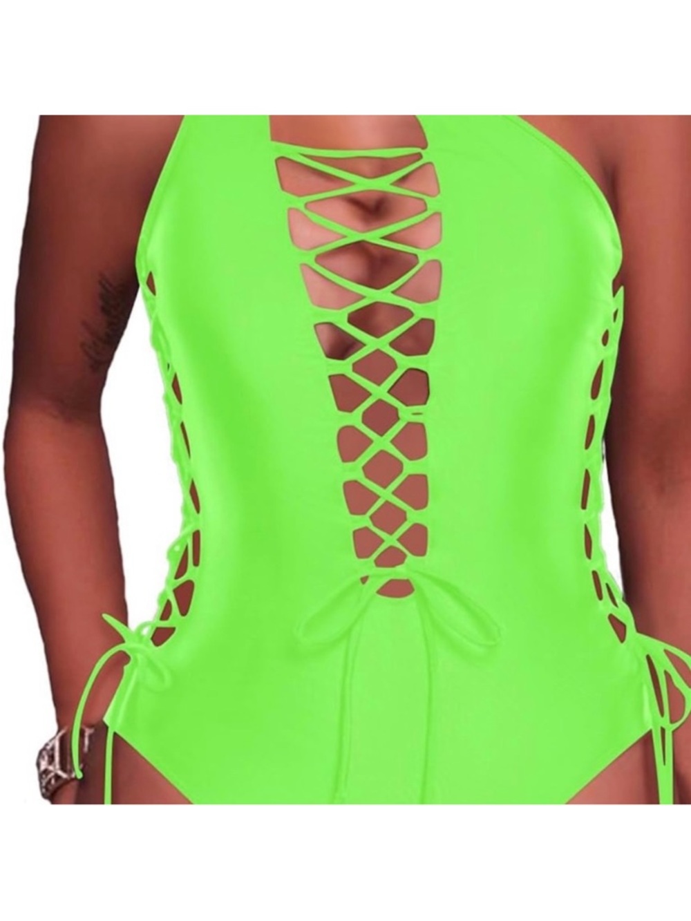 BRAND NEW ❤️Neon Green Lace-Up One-Piece Swimsuit